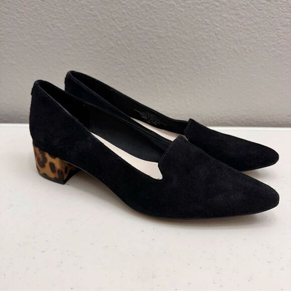 Anne Klein Womens Shoes Low Heel Size 9 Fall Black Fabric Leopard Print Heel - Picture 3 of 8